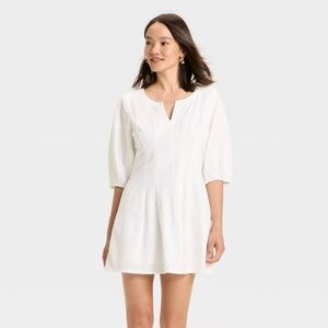 NWT Women's Puff Short Sleeve Corset Mini A-Line Dress - A New Day Sz 16 White